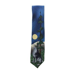 Wildlife Conservation World Wildlife Fund Silk Tie With Howling Wolf & Moon Desi